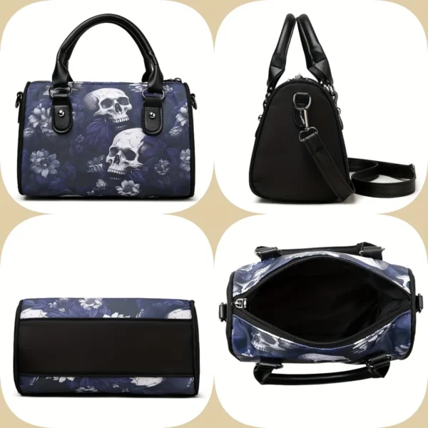 Classic Skull & Flower Pattern Boston Shoulder Bag, Casual Lightweight Top Handle Satchel Bag For Women Boggs beach bags Pvc