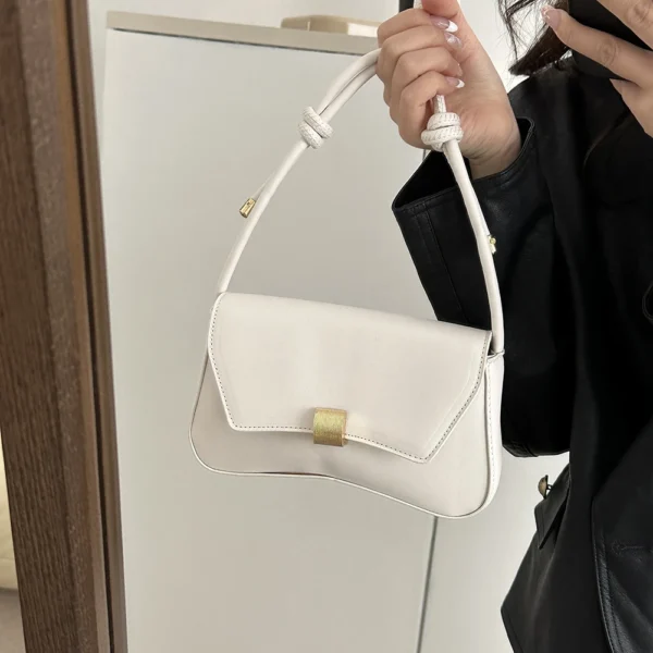 Women Shoulder Bag Metal Lock Buckle Knot Tote Bag Armpit Bag Crossbody Bag Ladies Handbags Solid Personality Messenger Bag