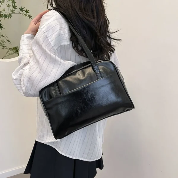 Korean Style Boston Shoulder Bag Large Capacity Solid Color Pu Leather Tote Bag Square Underarm Bag Women's Handbag Travel